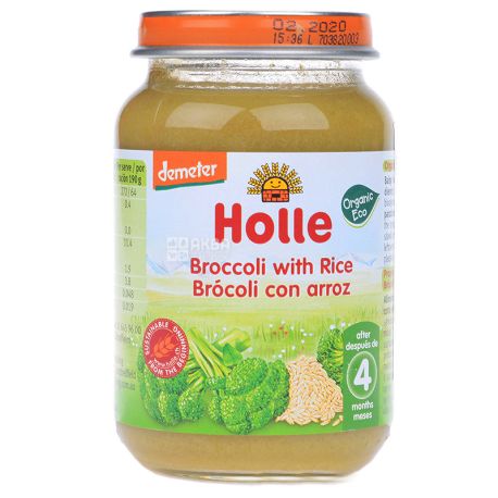 Organic baby puree, broccoli and rice, 190 g, TM Holle