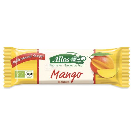 Allos, Органический батончик, манго, 30 г