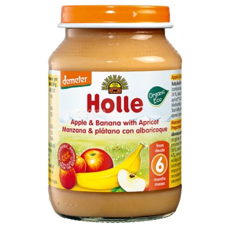 Organic baby puree, apple and banana with apricot, 190 g, TM Holle