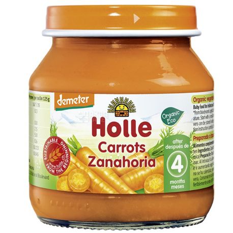 Organic baby puree, carrots, 125 g, TM Holle