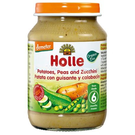Organic baby puree, potatoes and peas with zucchini, 190 g, TM Holle