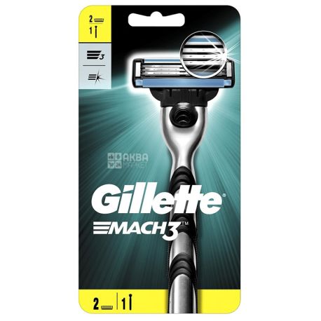 Gillette Mach 3, 1 шт., Станок для бритья, 2 сменные кассеты