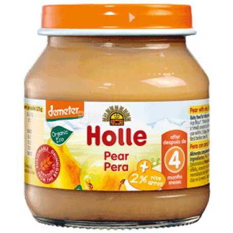 Holle, 125 г, Пюре дитяче органічне Груша, з 4-х місяців, скло