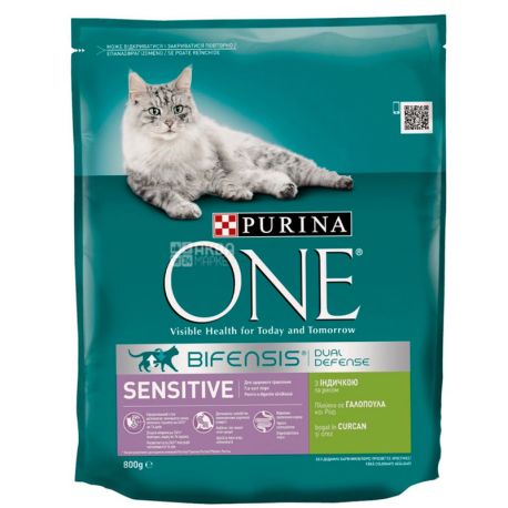 Purina One Sensitive, Turkey dry cat food, 800 g