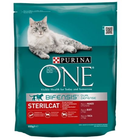 Purina One, Dry cat food with beef, Sterilcat, 800 g