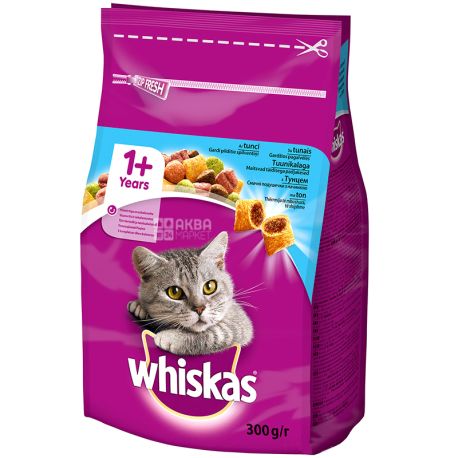 Whiskas, 300 г, Сухой корм для взрослых котов, с тунцом
