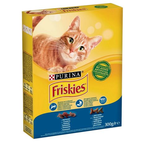 Friskies, Корм для котів сухий З лососем і овочами для дорослих кішок, 300 г
