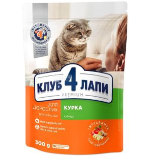 Club 4 Paws, 300 г, Сухий корм для дорослих котів, з куркою