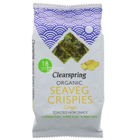 Clearspring, Водоросли морские органические хрустящие имбирь, 4 г