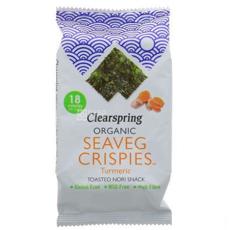Clearspring, Водоросли морские органические хрустящие куркума, 4 г
