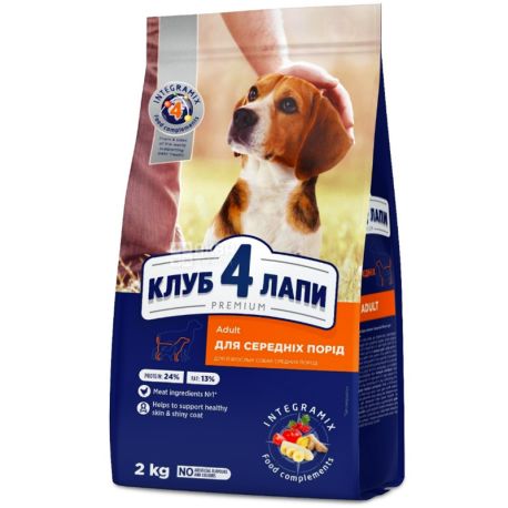 Club 4 Paws, 2 кг, Корм ​​сухий, для собак середніх порід
