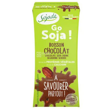 Sojade Go Soja Chocolat Calcium Organic, 200 мл, Сояде, Соєве молоко, шоколадне, органічне, з кальцієм, безлактозне