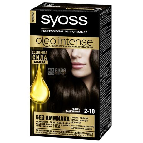Syoss Oleo Intense, Краска для волос, 2-10 черно-каштановый, с маслом-активатором, 115 мл