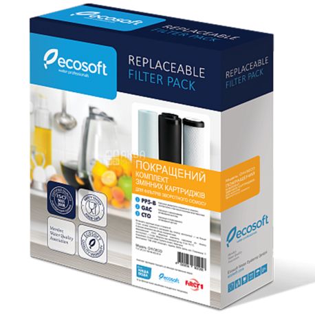 Ecosoft Replaceable Filter Pack, Экософт, Улучшенный комплект картриджей для фильтров обратного осмоса 1-2-3 этапа очистки
