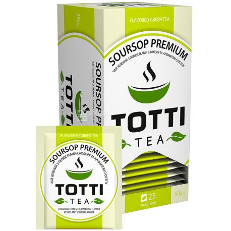 TOTTI Tea, Soursop Premium, 25 пак., Чай Тотти, Саусеп Премиум, зеленый