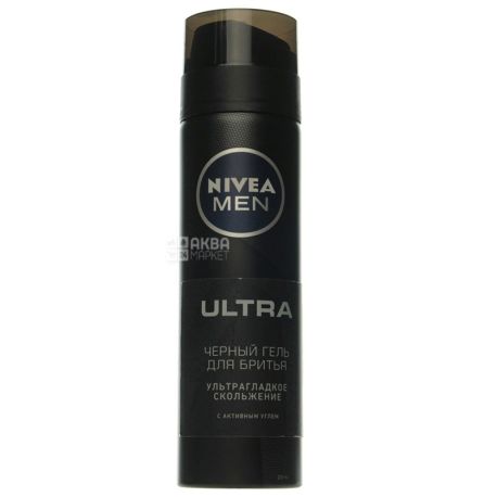 Nivea Men Ultra, 200 мл, Гель для гоління, Чорний з активним вугіллям