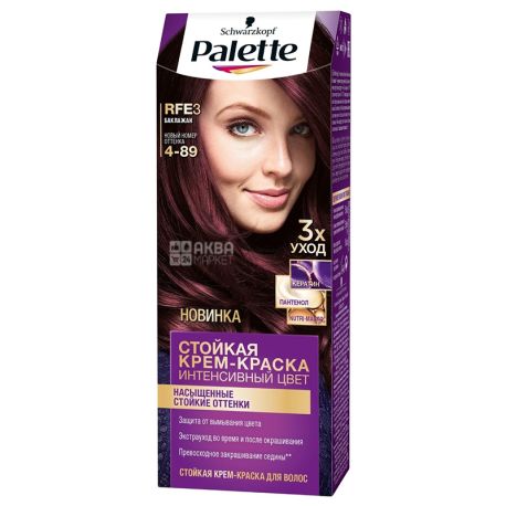 Palette, Крем-краска стойкая для волос, Интенсивный цвет, Оттенок Баклажан, 4-89 (RFЕ3), 110 мл
