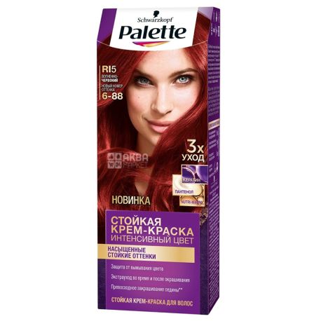 Palette, Крем-краска стойкая для волос, Интенсивный цвет, Оттенок Огненно-красный, 6-88 (RI5),110 мл