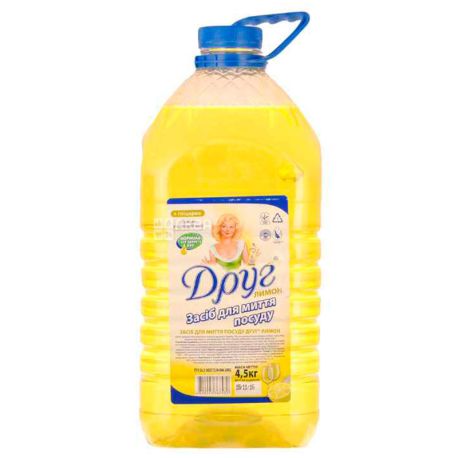  Друг, Лимон, 4,5 л, Жидкое средство для мытья посуды с глицерином