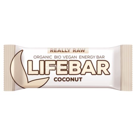 Энергетический органический батончик со вкусом кокоса, Lifebar 47 г, ТМ Lifefood