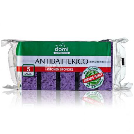 Domi, 5 шт., Губки кухонные, антибактериальные