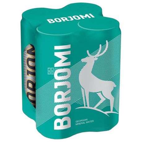 Borjomi, 0,33 л, Упаковка 4 шт., Боржомі, Вода мінеральна сильногазована лікувально-столова, ж/б