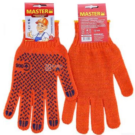 3D Master, 1 пара, Размер L, Перчатки рабочие, с покрытием ПВХ, оранжевые