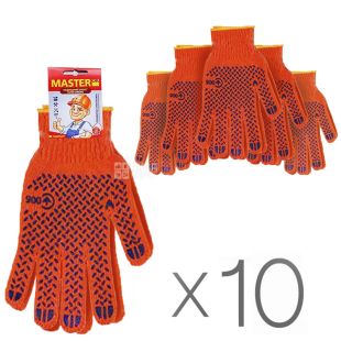 3D Master, Упаковка 10 шт. х 1 пара, Розмір L/ХL, Рукавички робочі, з покриттям ПВХ, помаранчеві