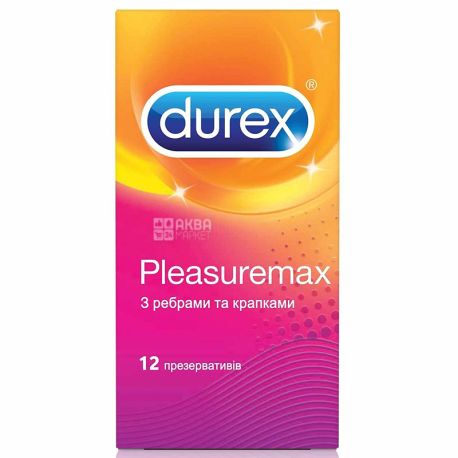 Durex, Pleasuremax, 12 шт., Презервативы с ребрами и точками