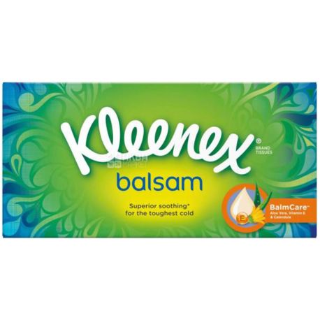 Kleenex Balsam, 72 шт., Серветки косметичні Клінекс Бальзам, тришарові, 21 х 18 см, білі