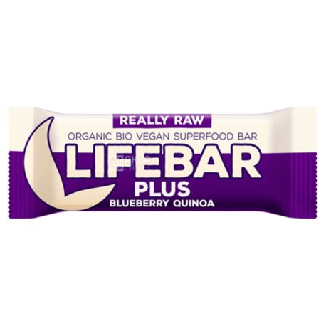 Lifefood, Lifebar Plus, 47 г, Батончик протеиновый, Черника-киноа