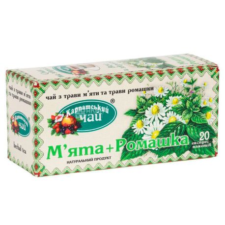Карпатський чай, М'ята і ромашка, 20 пак., Чай з трав м'яти і ромашки