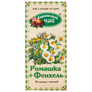 Карпатський чай, Ромашка і фенхель, 20 пак. х 1,35 г, Чай з плодів і трав