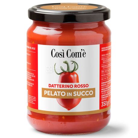 Томаты Черри Даттерино, Красные в собственном соку, 350 г, ТМ Cosi Com'e