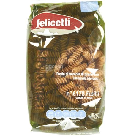 Felicetti Fusilli №6178, 500 г, Макароны Феличетти Фузилли из цельнозерновой муки, органические