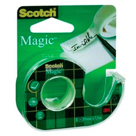 ЗМ, Клейкая лента невидимая Scotch Magic, на мини-диспенсере, 19 мм х 7,5 м