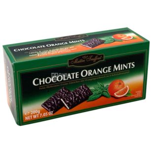 Maitre Truffout, 200 г, Маитре Трюффо, Шоколад черный с мятой и апельсином, порционный 