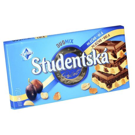 Studentska, Шоколад молочно-белый с изюмом, арахисом и желе, 180 г