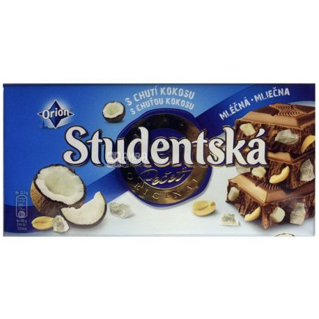 Studentska, Шоколад молочный с кокосом и арахисом, 180 г