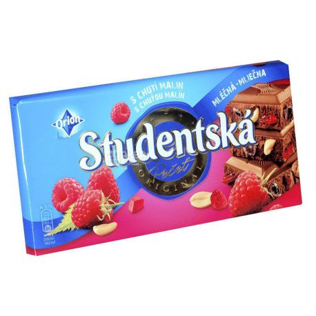 Studentska, Шоколад молочный с малиной и арахисом, 180 г