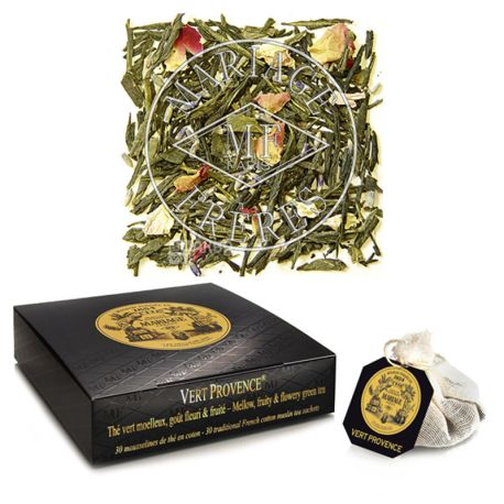 Mariage Freres, Vert Provence, 30 пак., Чай Мар'яж Фрере, Зелений Прованс, зелений з пелюстками квітів і шматочками фруктів