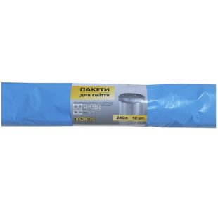 Промтус, 10 шт., 240 л, Пакеты для мусора, без затяжек, особопрочные, синие