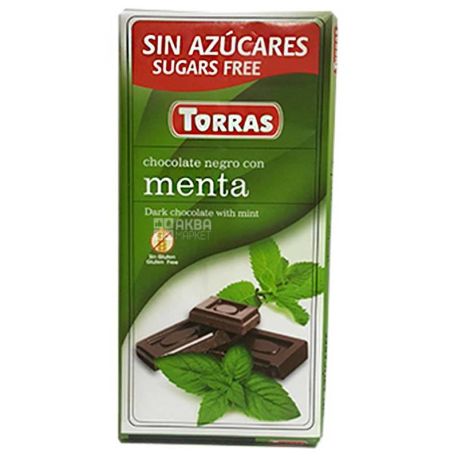 Torras Menta, Черный шоколад без сахара с мятой, 75 г