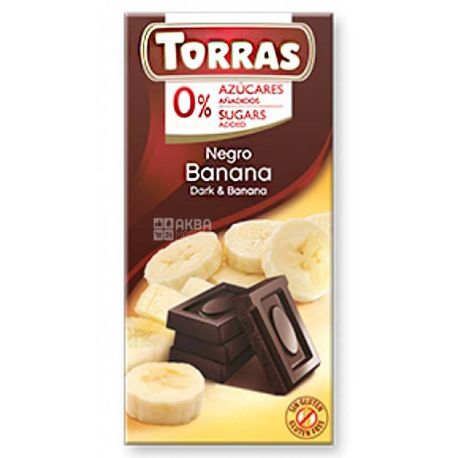 Torras Negro Banana, Dark Chocolate Without Sugar, 75 g