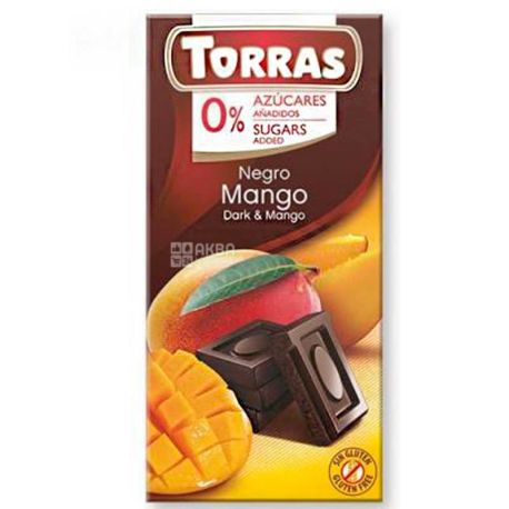 Torras Negro Mango, Черный шоколад с манго, без сахара, 75 г