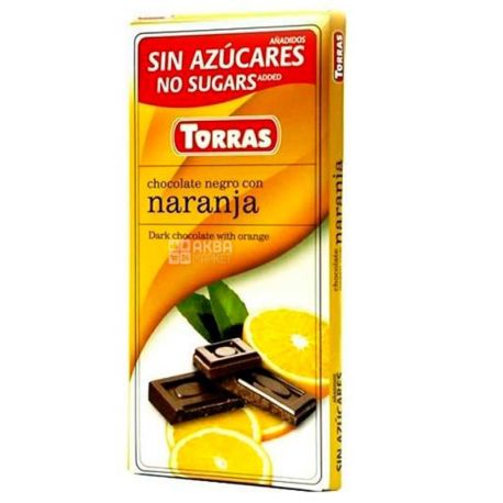 Torras Negro Naranja, Черный шоколад с апельсином, без сахара, 75 г