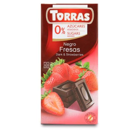 Torras Negro Fresas, Dark Chocolate with Strawberries, Sugar Free, 75 g