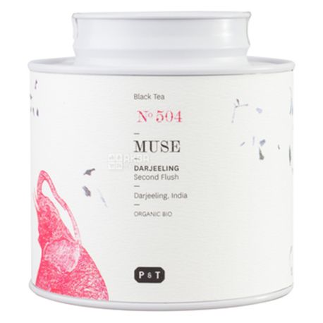 P&T, Muse, Darjeeling, 80 г, Чай ПиТи, Дарджилинг, второй сбор, черный, органический, ж/б