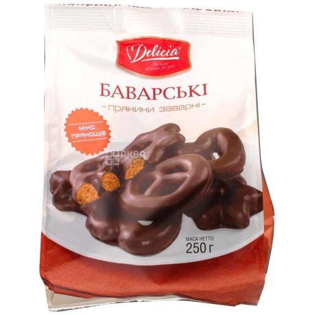Delicia, 250 г, Пряники Баварські в шоколадній глазурі