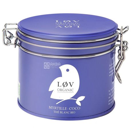 LoV Organic, Blueberry Coconut, 70 г, Чай Лов Органік, Чорниця - Кокос, Білий органічний, ж/б